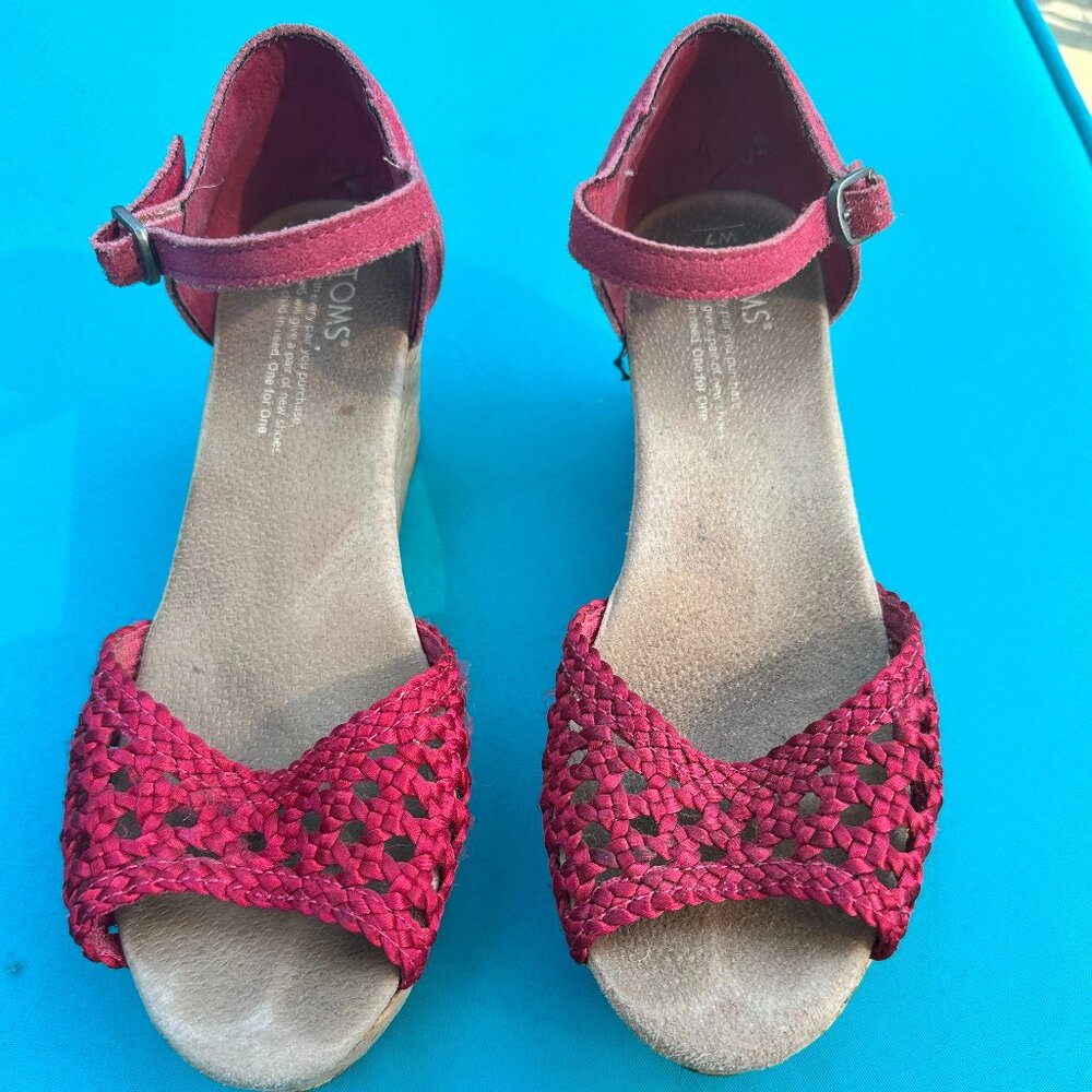 TOMS Pink Woven Wedges, size 7